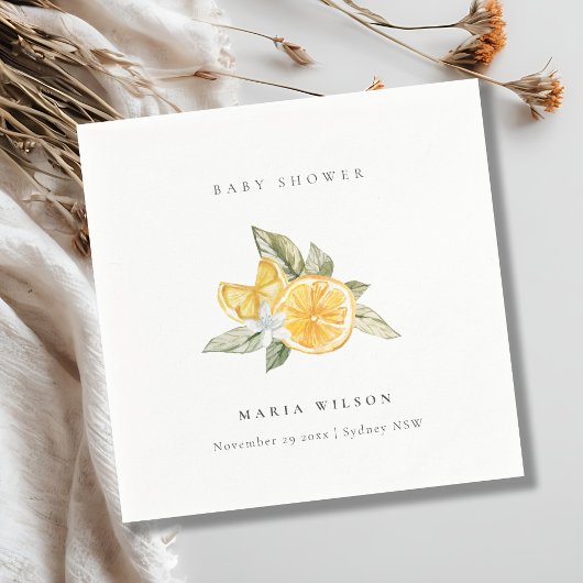 Serviette En Papier Baby shower botanique à feuilles de citron minimal
