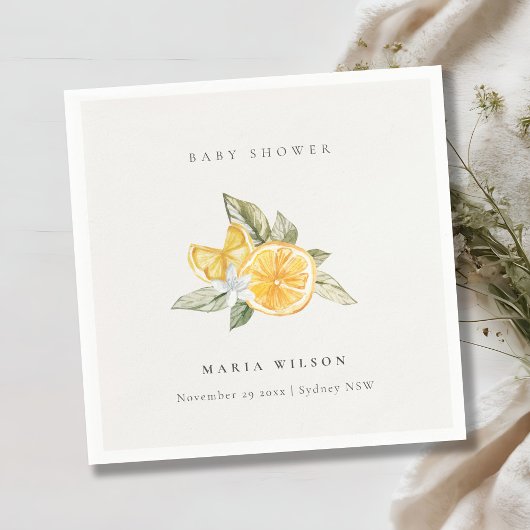 Serviette En Papier Baby shower botanique à feuilles de citron minimal