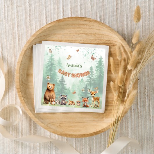 Serviette En Papier Baby shower botanique des animaux de la forêt