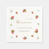 Serviette En Papier Baby shower botanique mignon de fraise rouge (Devant)