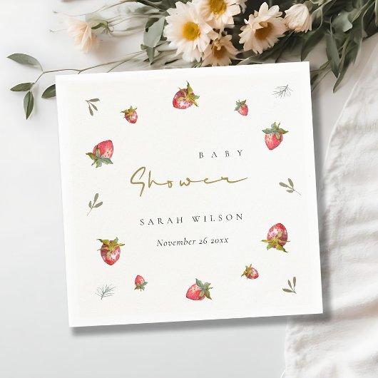 Serviette En Papier Baby shower botanique mignon de fraise rouge