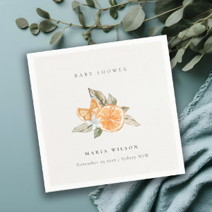 Serviette En Papier Baby shower botanique orange minimal en feuilles
