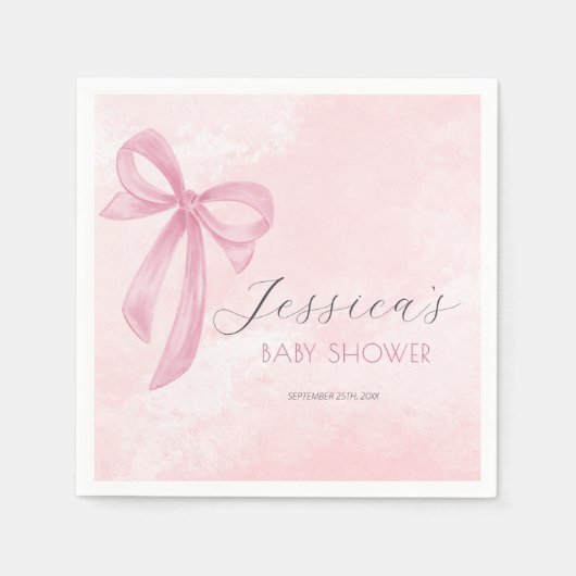 Serviette En Papier Baby shower Bow rose Aquarelle rose (Devant)
