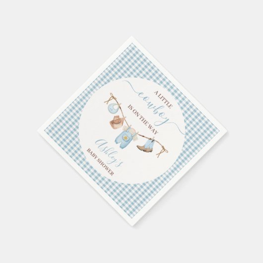Serviette En Papier Baby shower Brown Blue Cothesline Cowboy (Coin)