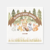 Serviette En Papier Baby shower Brown Et Vert Des Animaux De Bois (Devant)