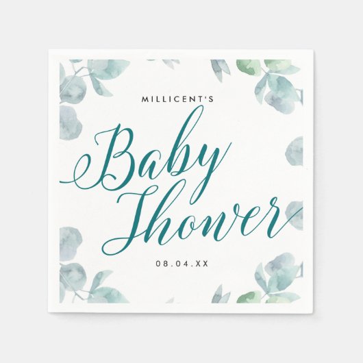 Serviette En Papier Baby shower calligraphique Ethereal Eucalyptus (Devant)