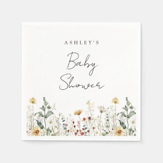 Serviette En Papier Baby Shower Champ de Fleurs Sauvages d'Été (Devant)