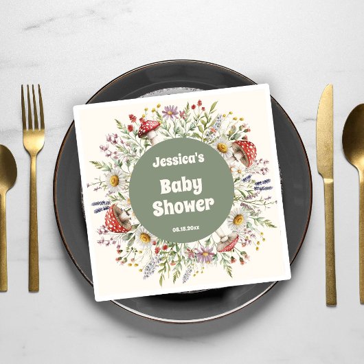 Serviette En Papier Baby Shower Champignon