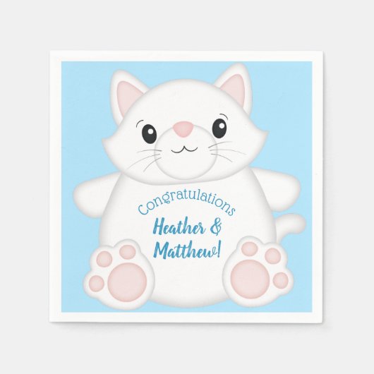 Serviette En Papier Baby shower chat Kitty Blue (Devant)
