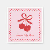 Serviette En Papier Baby shower Cherry Bow rose et rouge main dessinée (Devant)
