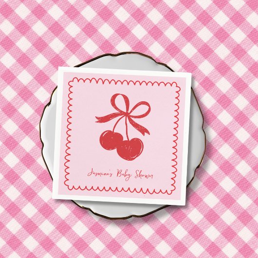 Serviette En Papier Baby shower Cherry Bow rose et rouge main dessinée
