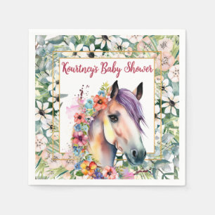 Serviette En Papier Baby Shower Cheval Floral Aquarelle