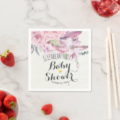 Serviette En Papier Baby shower Chic Aquarelle Boho Plumes florales (En situation)
