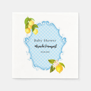 Serviette En Papier Baby shower chic bleu et citron citron