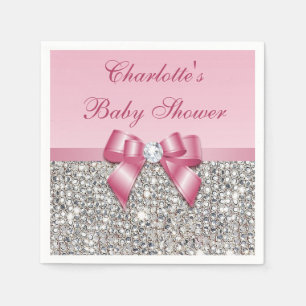 Serviette En Papier Baby shower chic de paillettes d'argent d'arc de