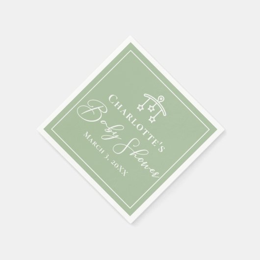 Serviette En Papier Baby shower Chic Sage Vert Personnalisé (Coin)