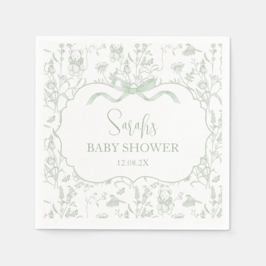 Serviette En Papier Baby shower Chinoiserie Sage Green Bow (Devant)