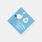 Serviette En Papier Baby shower cigogne bleu garçon (Coin)