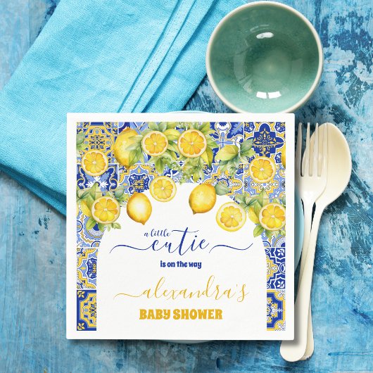 Serviette En Papier Baby shower citron bleu italien
