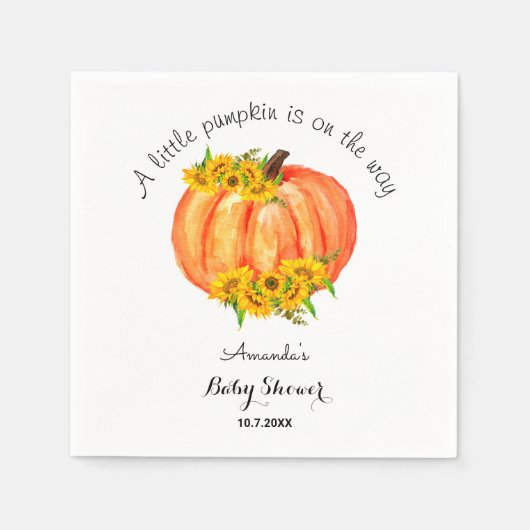 Serviette En Papier Baby shower citrouille Automne Tournesol Orange Bl (Devant)