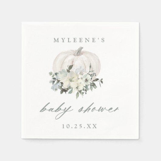 Serviette En Papier Baby shower Citrouille blanc et gris automne (Devant)