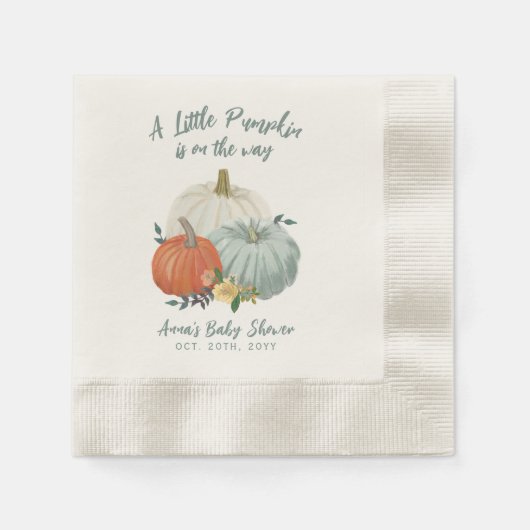 Serviette En Papier Baby shower Citrouille bleu Dusty (Devant)