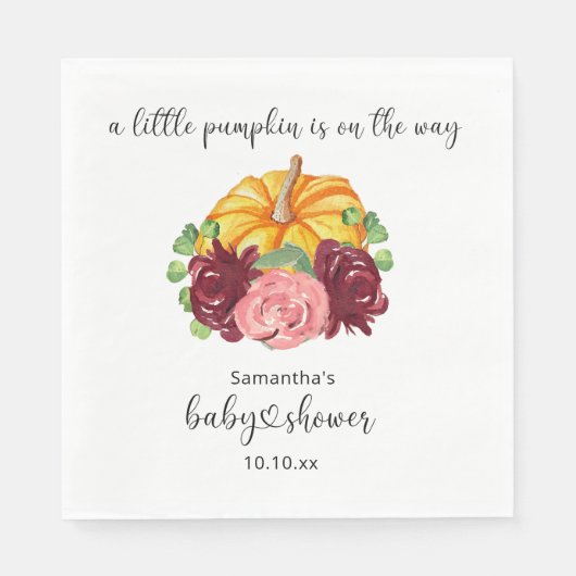 Serviette En Papier Baby shower Citrouille orange aquarelle (Devant)