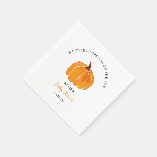 Serviette En Papier Baby shower Citrouille orange aquarelle (Coin)