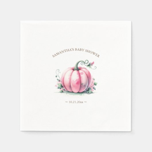 Serviette En Papier Baby shower Citrouille rose automne personnalisé (Devant)