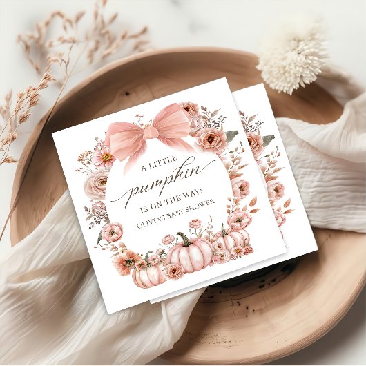 Serviette En Papier Baby shower Citrouille rose Bow