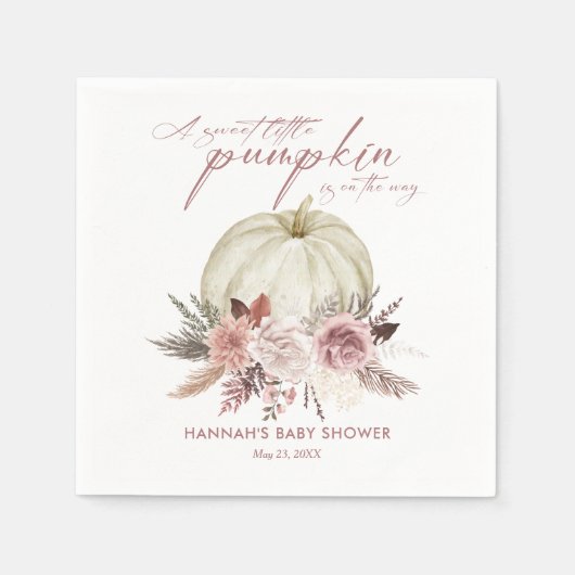 Serviette En Papier Baby shower Citrouille rose floral (Devant)