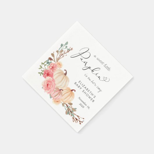 Serviette En Papier Baby shower citrouille rose floral fille (Coin)