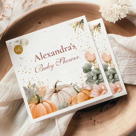 Serviette En Papier Baby shower Citrouille rose rustique
