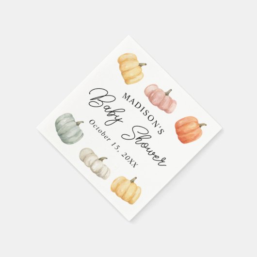 Serviette En Papier Baby shower Citrouille rustique aquarelle (Coin)