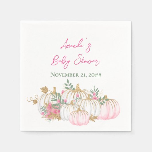 Serviette En Papier Baby shower Citrouille Soft Gold Blush Rose (Devant)