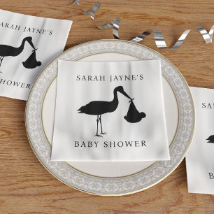 Serviette En Papier Baby shower classique cigogne noire serviettes bla