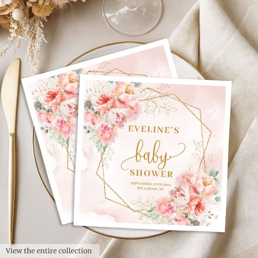 Serviette En Papier Baby shower classique flûte rose vif déjeuner