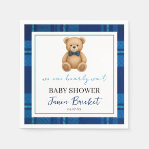 Serviette En Papier Baby shower classique Preppy Blue Plaid Teddy Bear