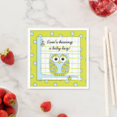 Serviette En Papier Baby shower Cocktail standard Chouette bleue Napki (En situation)
