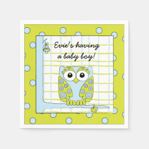 Serviette En Papier Baby shower Cocktail standard Chouette bleue Napki
