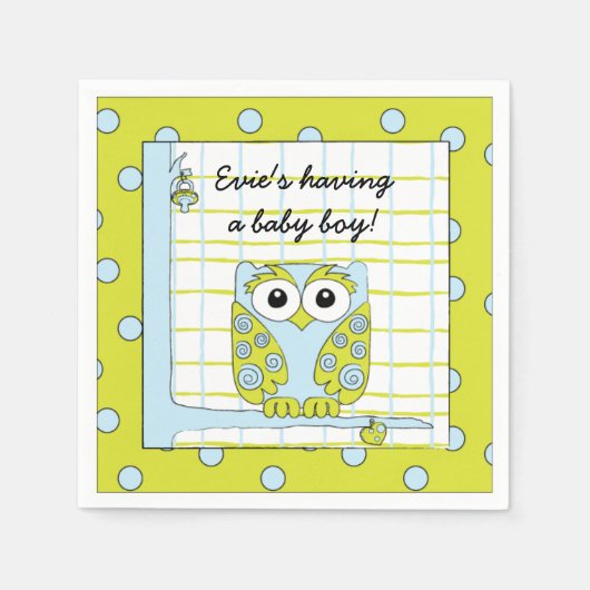 Serviette En Papier Baby shower Cocktail standard Chouette bleue Napki (Devant)
