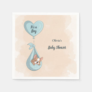 Serviette En Papier Baby shower Coeur bleu Chien à Chien à Chien à Chi