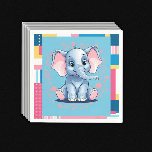 Serviette En Papier Baby shower coloré Jungle Blue Elephant