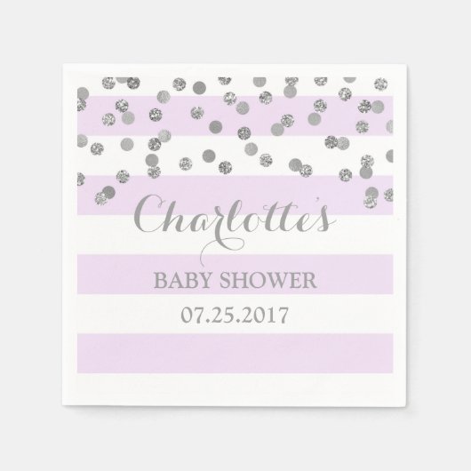 Serviette En Papier Baby shower Confetti d'argent en javande violette (Devant)