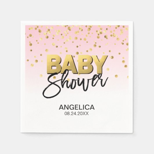 Serviette En Papier Baby shower Confetti en or rose pour fille personn (Devant)