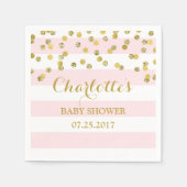 Serviette En Papier Baby shower Confetti Gold à rayures roses (Devant)