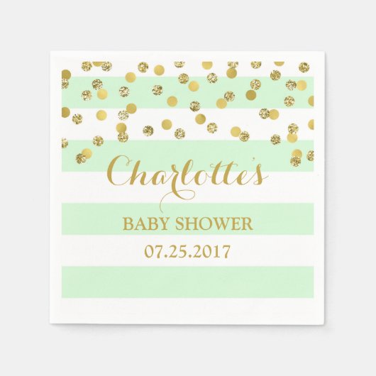 Serviette En Papier Baby shower Confetti Mint Green Stripes Gold (Devant)