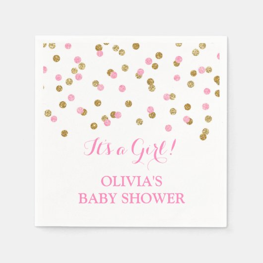 Serviette En Papier Baby shower Confetti rose or (Devant)