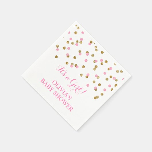Serviette En Papier Baby shower Confetti rose or (Coin)