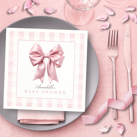 Serviette En Papier Baby shower Coquette Pink Bow Ribbon Girl